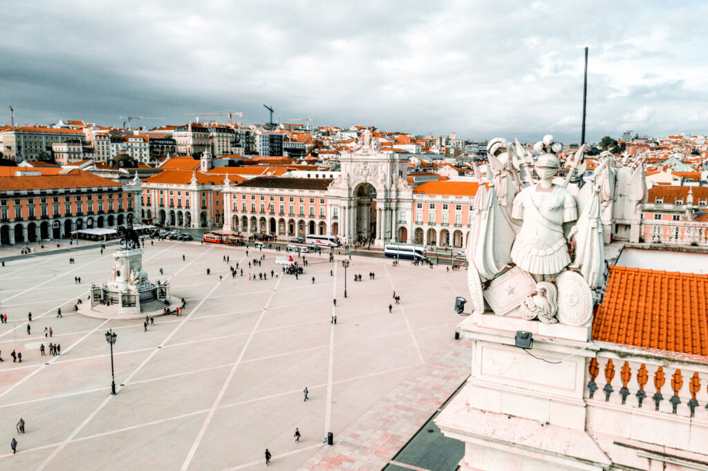 Aerial shot praca comercio square lisbon portugal — Portugal