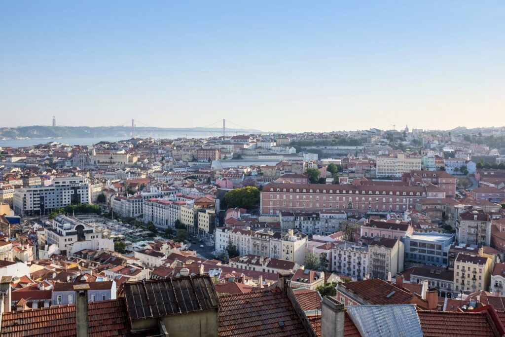 Aerial photo lisbon covered buildings portugal — Portugal