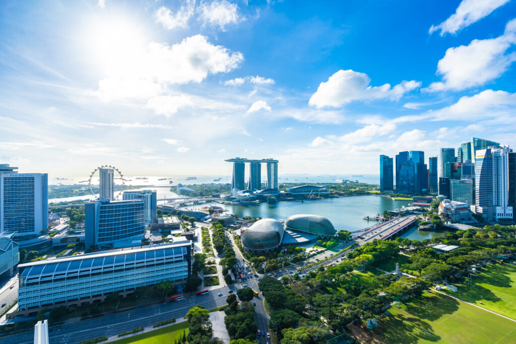 Beautiful architecture building exterior cityscape singapore city skyline — Singapura